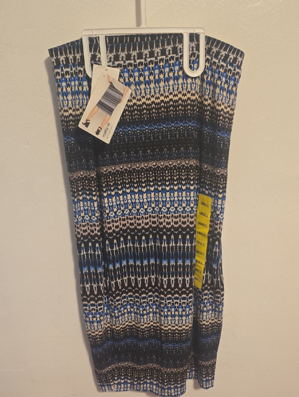 Matty M Blue Black Patterned Pencil Skirt